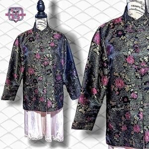 VINTAGE Robert Louis Silk Asian Kimono Embroidered Mandarin Jacket, Medium